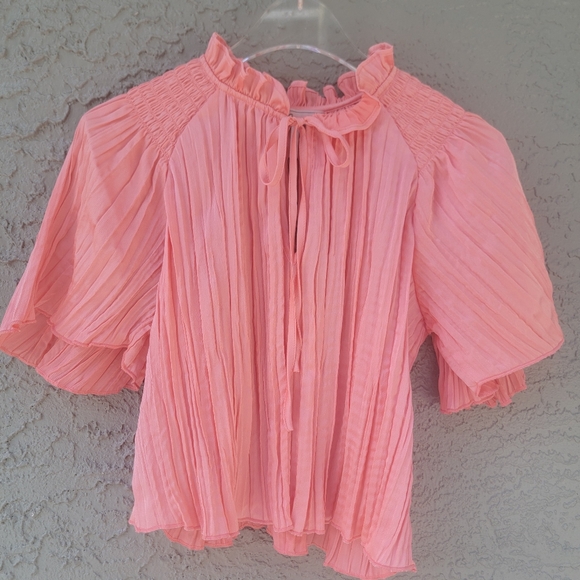 BCBGeneration Revolve crinkle front tie coral orange blouse size XS - Picture 8 of 11